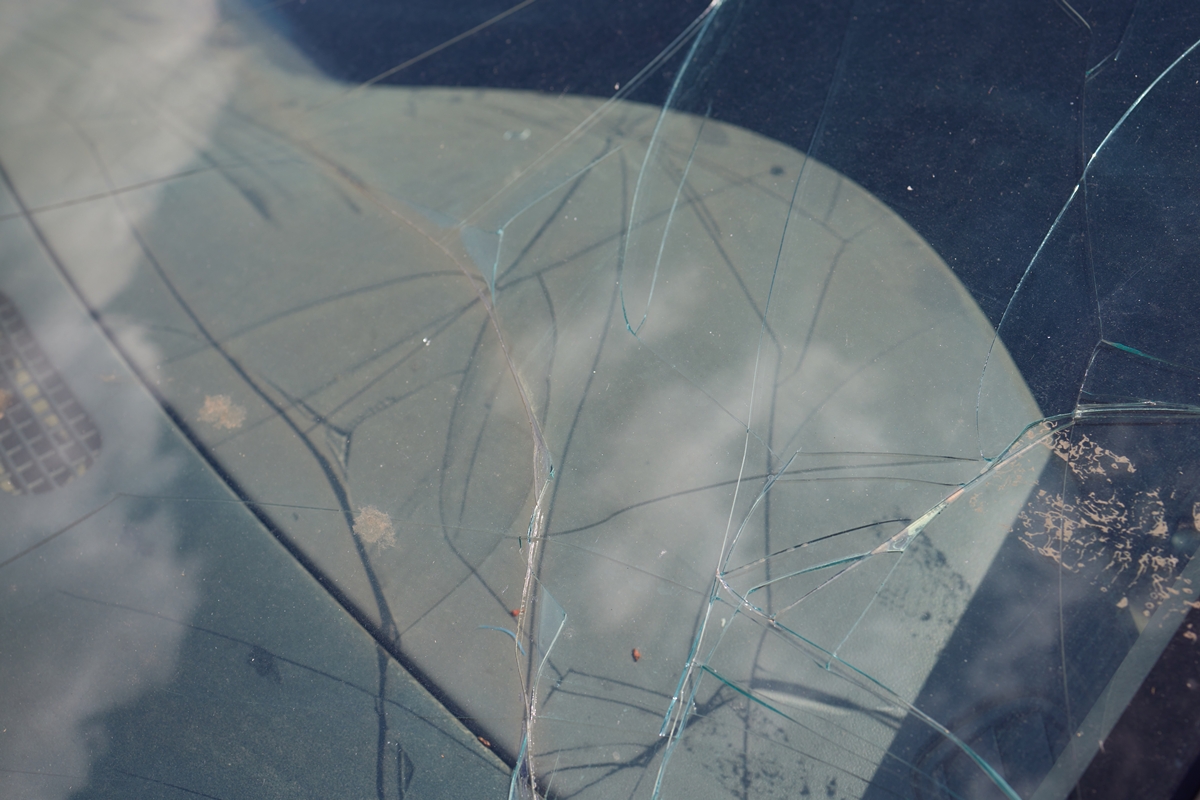 Broken car windshield. Accident of car. Selective focus